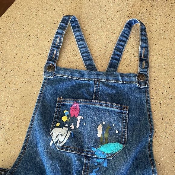 Cat & Jack Blue Denim Overalls with Paint Splatter - Picture 2 of 11